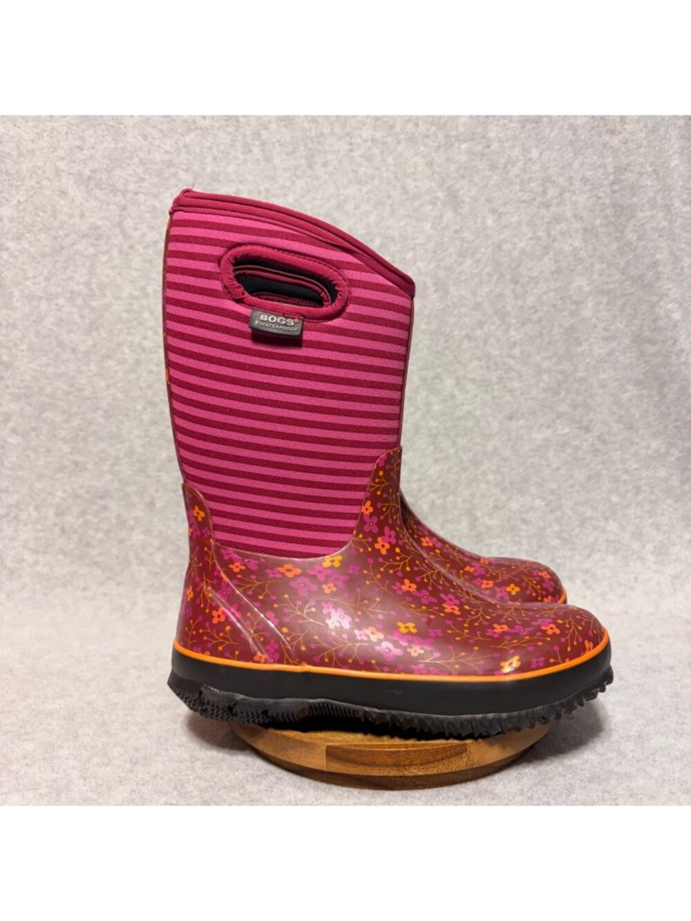 Bogs Boots Kids Sz 5 Classic Pink Flower Stripe Waterproof Winter Snow -30°F